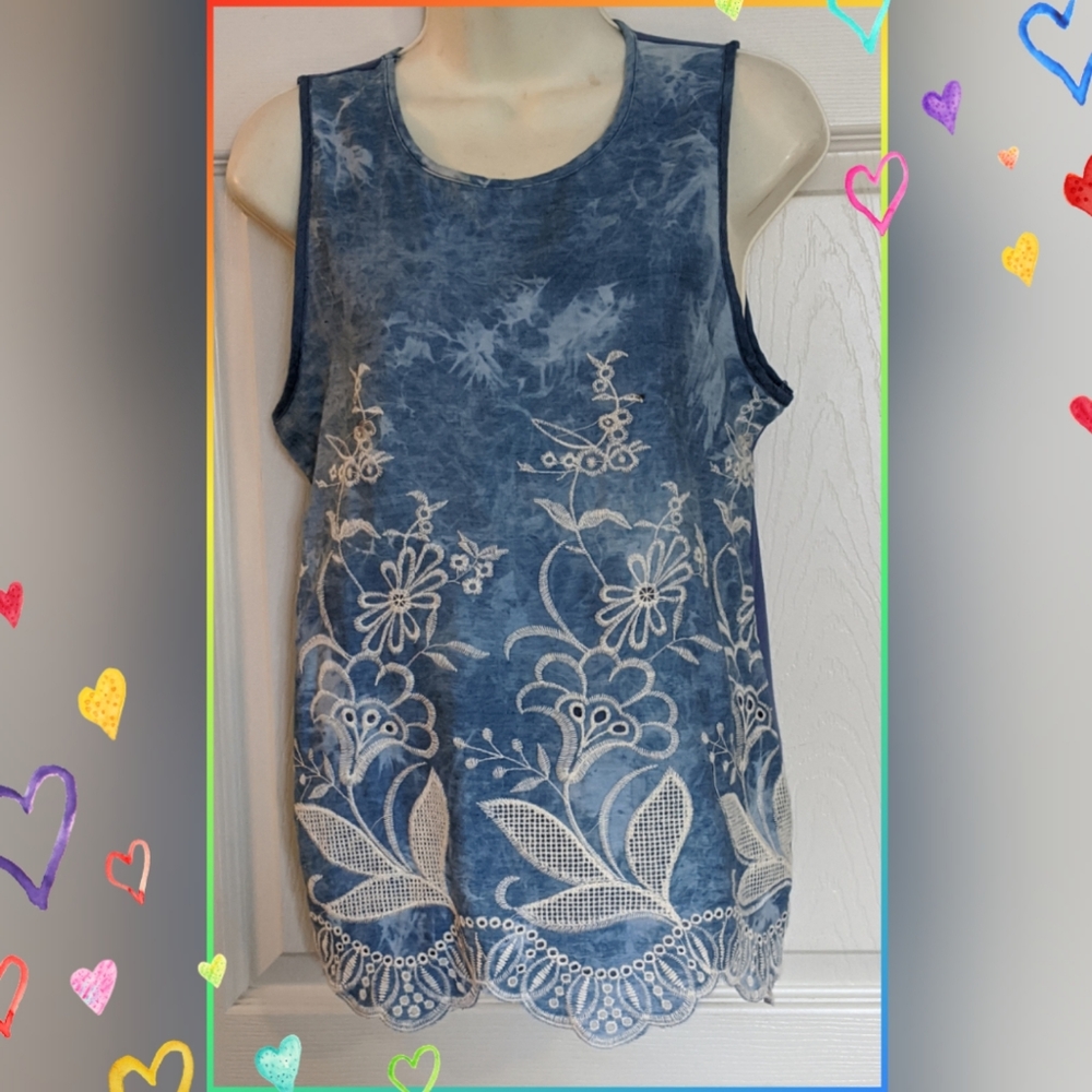 SW *NEW YORK* TIE DYED WHITE EMBROIDERED TANK TOP - Picture 2 of 6